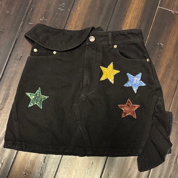 Valentino Dresses & Skirts - Valentino Black Mini Skirt with Yellow, Blue, Green & Brown Star Patches